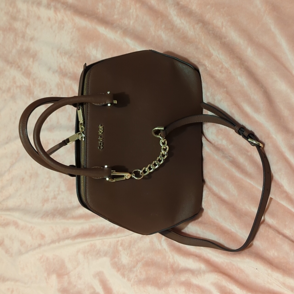 Calvin Klein Hayden Triple Compartment Satchel Leather
